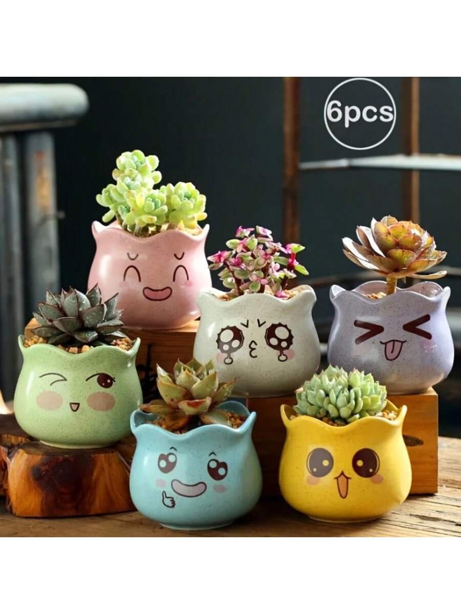 Gardening Tools Cute - 6pcs/set Cartoon Cute Ceramic Flower Pots,