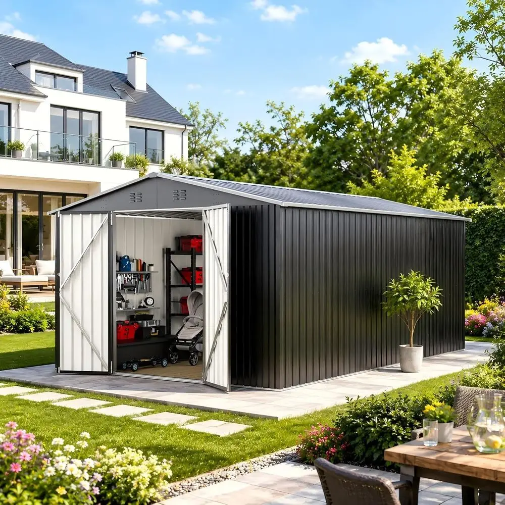 Gardening Tools - Durable Metal Outdoor Storage Shed -