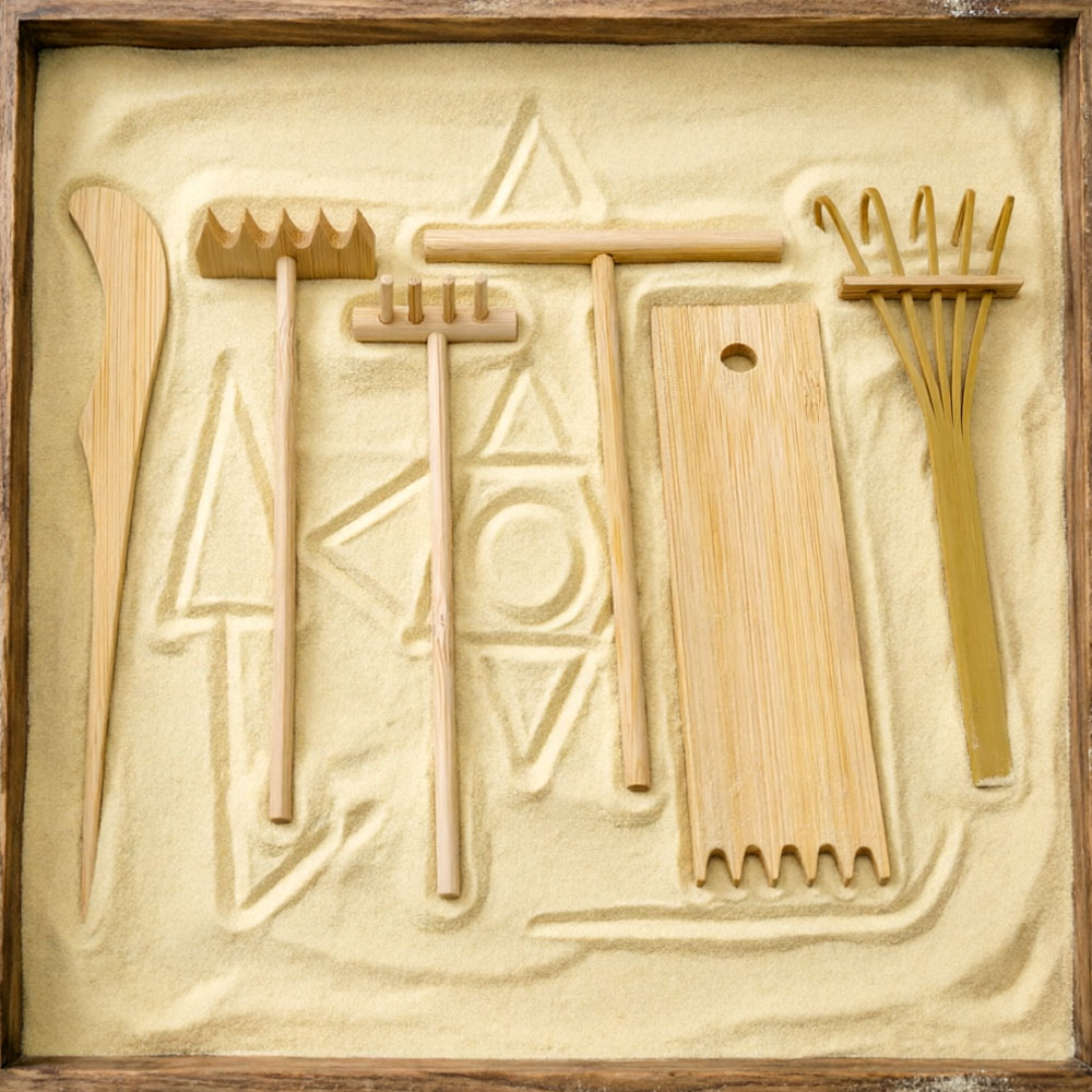 Zen Gardening Tools - 6 Pcs Bamboo Sand Rake Tool