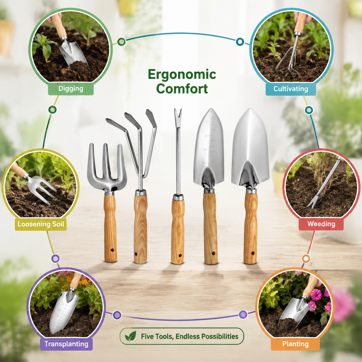 5Pcs/Set Mini Garden Tool Set  - Spade Digging Fork ulasan dan harga