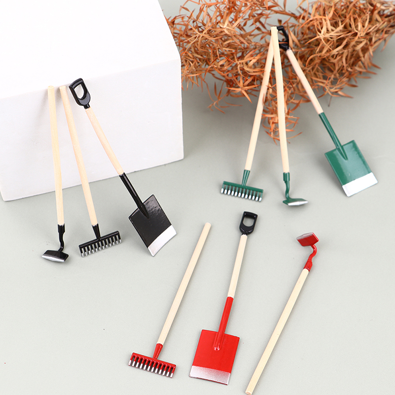 3Pcs 1:12 Dollhouse Miniatures - Gardening Tools Hoe ulasan dan harga