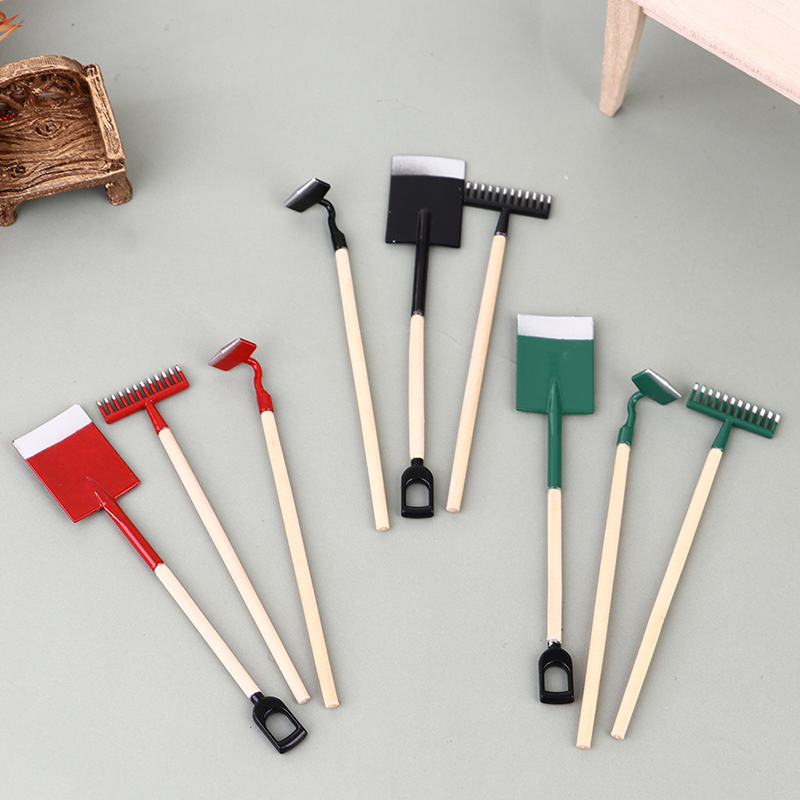 3Pcs 1:12 Dollhouse Miniatures - Gardening Tools Hoe ulasan dan harga
